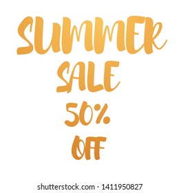 Summer sale vector lettering with golden texture. Discount coupon golden style. 