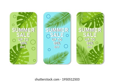 Summer sale vector poster with 50 percent discount text and summer elements in colorful backgrounds for store marketing promotion