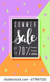 Summer sale vector poster. Minimalistic style vivid flyer - sale advertisement