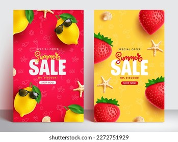 Summer sale vector poster set design. Summer sale text special offer 50% promo discount layout collection. Vector illustration summer sale advertisement.