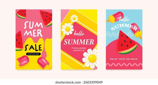 Summer sale vector poster set. Vector illustration summer banner promotion design.