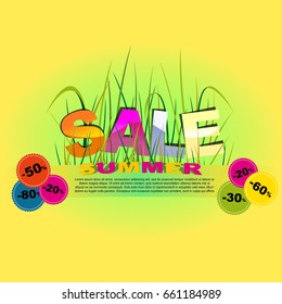 Summer Sale vector promotion discount banner or poster with happiness color leaf and stickers 50 20 80 % off. Special offer. Template vector illustration. For your text. Happy Easter 