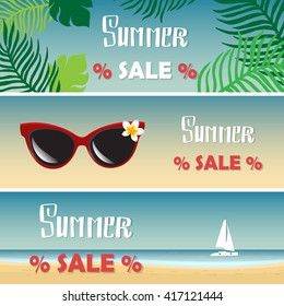 Summer Sale. Vector Set of tropical banners.