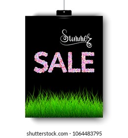 Summer sale vector template with floral decorative letters and hand lettering.