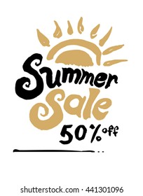 Summer Sale vector template. Hand lettering motivating typography poster. Handwritten banner, logo, label or badge.