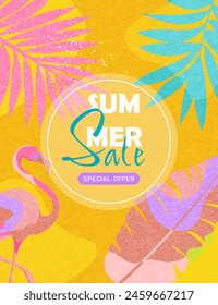 Summer sale, vertical poster with summer elements.