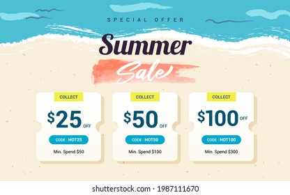 Summer sale voucher template background vector illustration. Voucher coupon