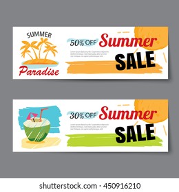Summer sale voucher template.Discount coupon. Banner hand drawn flat design