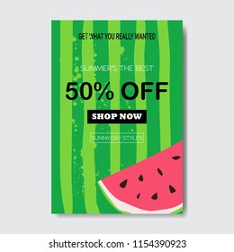 summer sale watermelon lettering badge design label season shopping for logo templates invitation greeting card prints and posters vertical vector illustration