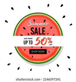 Summer Sale watermelon poster or banner discount 50 percent off