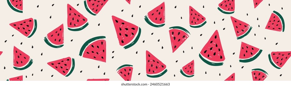 Summer sale, Watermelon slice hand drawn illustration.	