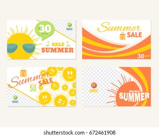 Summer Sale Website Banner. Horizontal Frame, Ad Card, Vector Shapes, Flyer, Tag Design