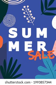 Summer sale website banner. Sale tag. Sale promotional material vector illustration. Design for ad, social media banner, brochure, email, flyer, leaflet, newsletter, placard, poster, web sticker