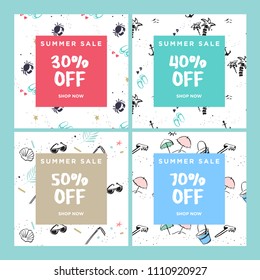 Summer sale website banners collection. Trendy vector illustration concept for online shopping, internet marketing and print material. 