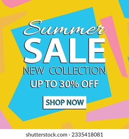 Summer Sale website square banner template. Summer Sale tag. Sale promotional material vector illustration. 