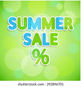 Summer sale word on a green background. Vector illustration.