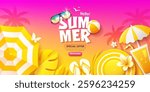 Summer sale, yellow tropical holiday concept, purple and yellow banner design background, Eps 10 vector illustration