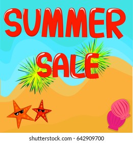 summer sale,beach with starfish shell and 'summer sale' text