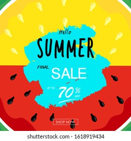 Summer sale.Design for promotion on watermelon background.