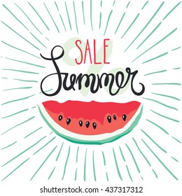 Summer sale/Pattern with handwriting calligraphy, vector illustration