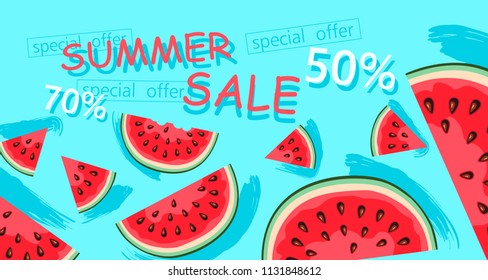 Summer Sale.Poster with watermelons. Vector.