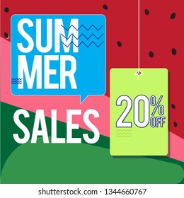 Summer sales, 20% off, watermelon background - vector- illustration