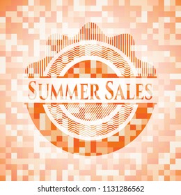 Summer Sales abstract emblem, orange mosaic background
