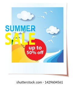 Summer sales banners. Paper craft background with beach sand. - Vector