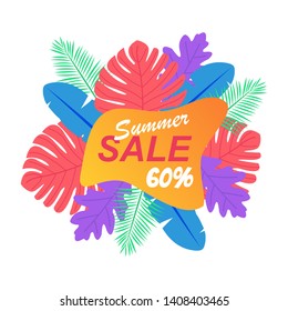 summer sales design with foliage pictures