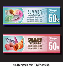 summer sales discount voucher sea shell theme vector illustration