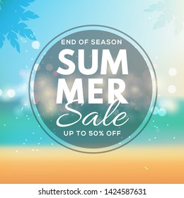 Summer sales, discount web banner template for your website with beautiful seascape