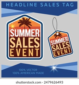 Summer Sales Event Hang Tag Headline Logo Palm Tree Vector Sales Event