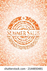 Summer Sales orange tile background illustration. Square geometric mosaic seamless pattern with emblem inside. 