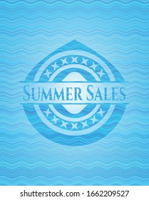 Summer Sales sky blue water wave emblem. Vector Illustration. Detailed.