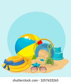 summer, sand, beach ball, bucket