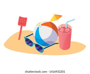 summer sand beach with balloon toy and icons