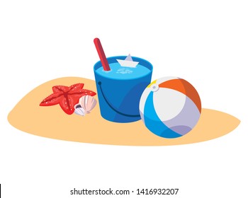 summer sand beach with balloon toy and icons