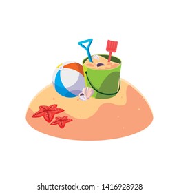 summer sand beach with sand bucket toy scene