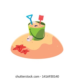 summer sand beach with sand bucket toy scene