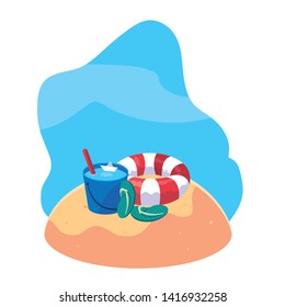 summer sand beach with float and icons