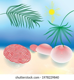 Summer sand beach with palms. Tropical background . Vacation and travel concept. Vector illustration .