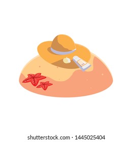 summer sand beach with straw hat scene