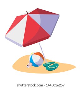 summer sand beach with umbrella and balloon toy
