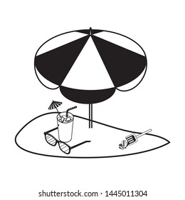 summer sand beach with umbrella and cocktail