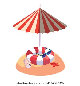 summer sand beach with umbrella and float