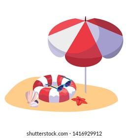 summer sand beach with umbrella and float