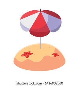 summer sand beach with umbrella and starfish