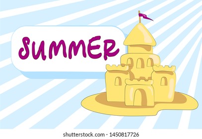 
Summer sand castle on a blue background