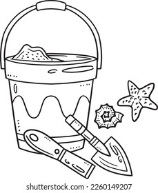Summer Sand Castle Tools Isolated Coloring Page 