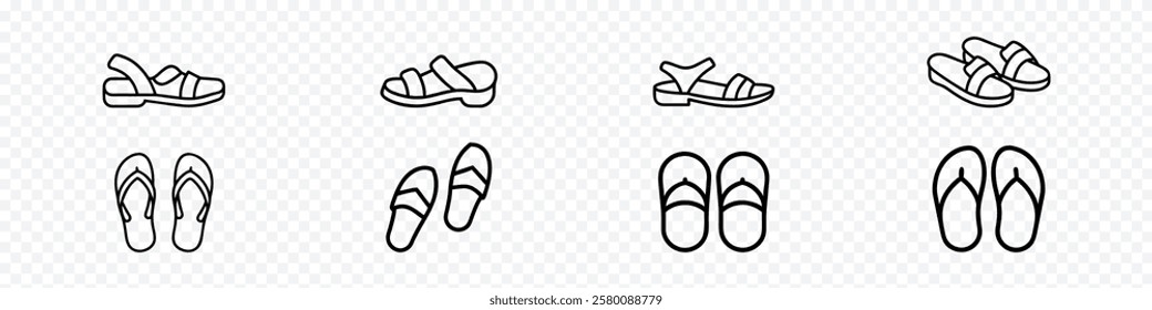 summer sandals icon, Flip-flop sandals icon, pair sandals outline icon, sandals outline icon.